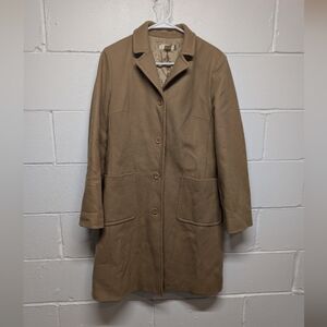 J. Crew Women's Classic Tan Wool Button Trench Coat Possibly Vintage Medium